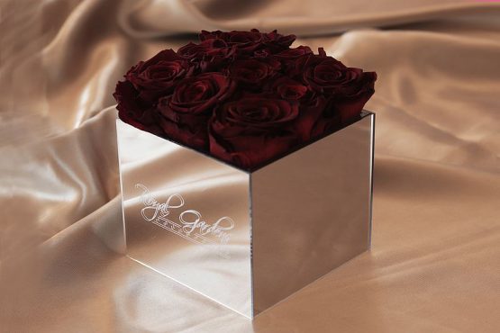 Bordo ruže u lux mirror box-u - 9 cvjetova